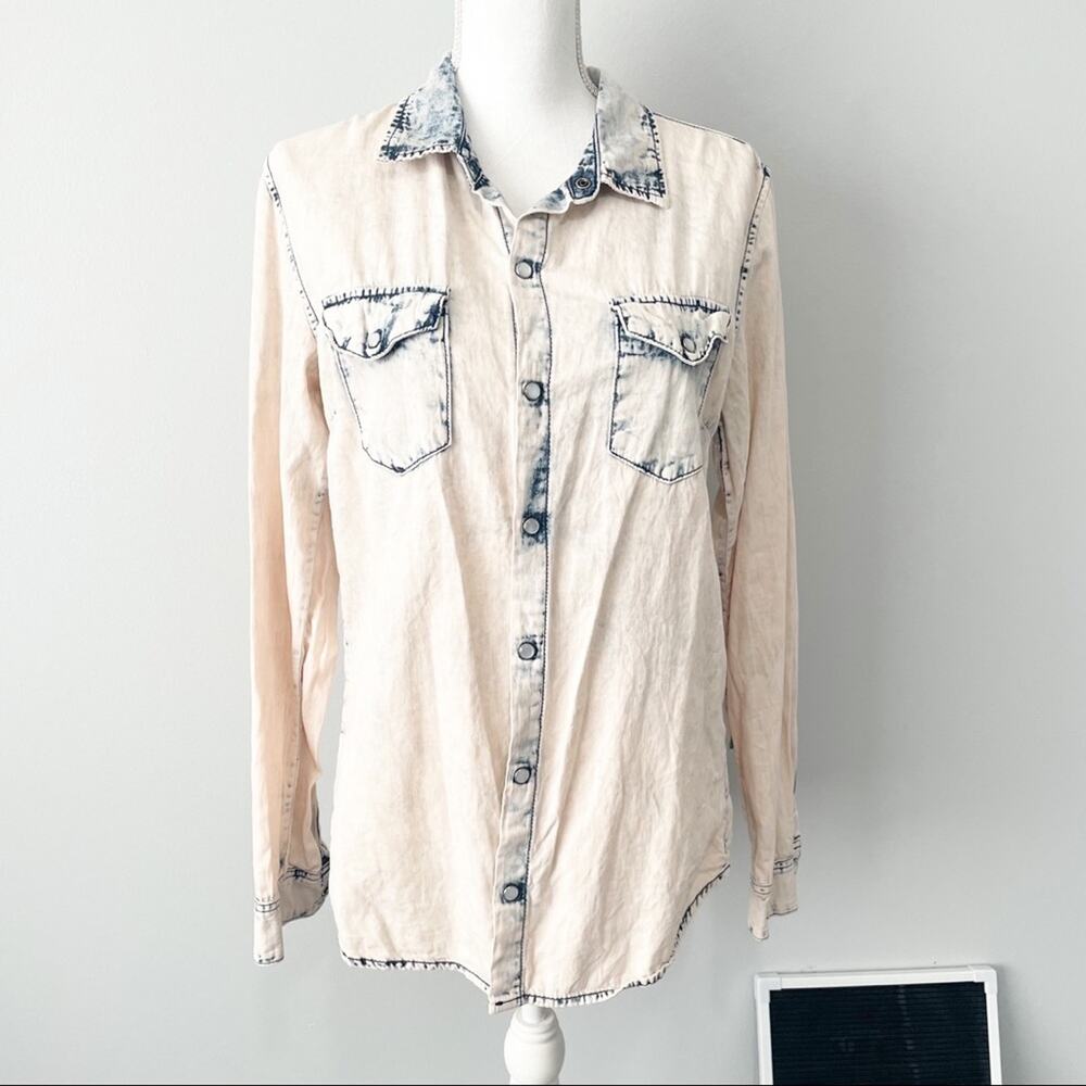 Carmar acid wash button down top size XS chambray